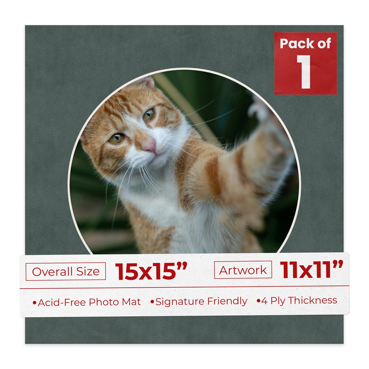 Dark Grey Suede Mat Board for 15x15 Frames - Circle Opening for 11x11 Photos